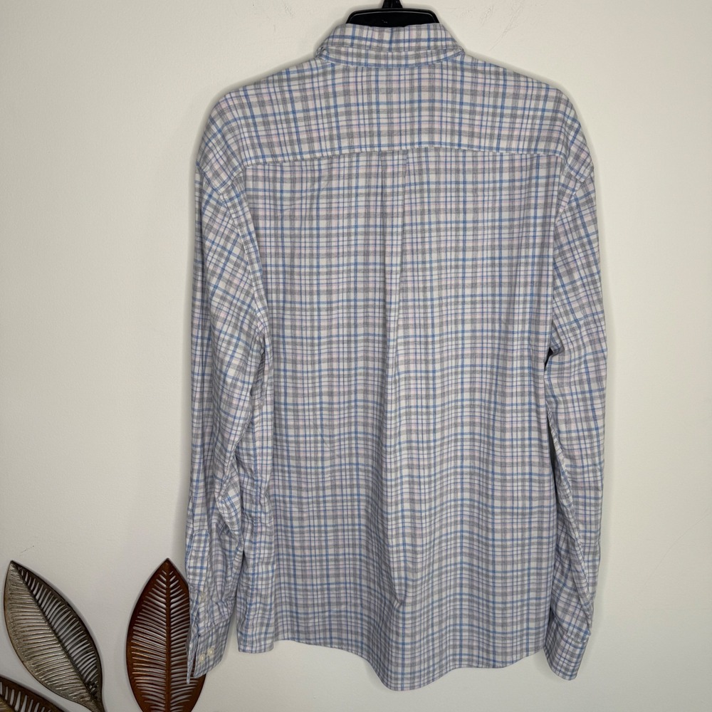 Johnnie-O Performance Mens XL Plaid Button Down Shirt Blue Grey Long Sleeve Logo - Picture 6 of 7
